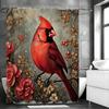 New Chinese Style Floral Red Bird and Fruit Shower Curtain, Bathroom Decorative Shower Curtain, Waterproof Shower Curtain with H