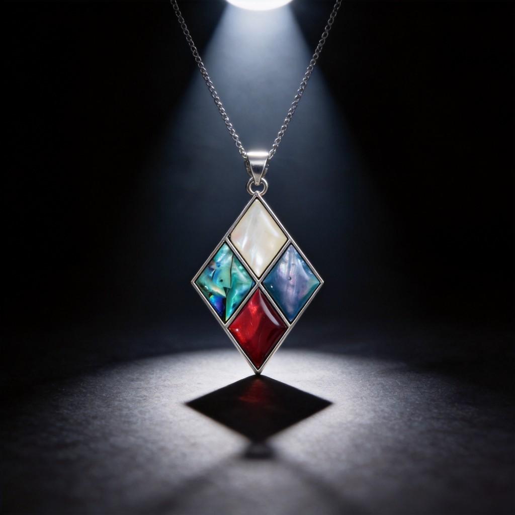 Shell Embellished Diamond Shape Necklace Pendant With Jewelry Accessory For Fashion Enthusiasts