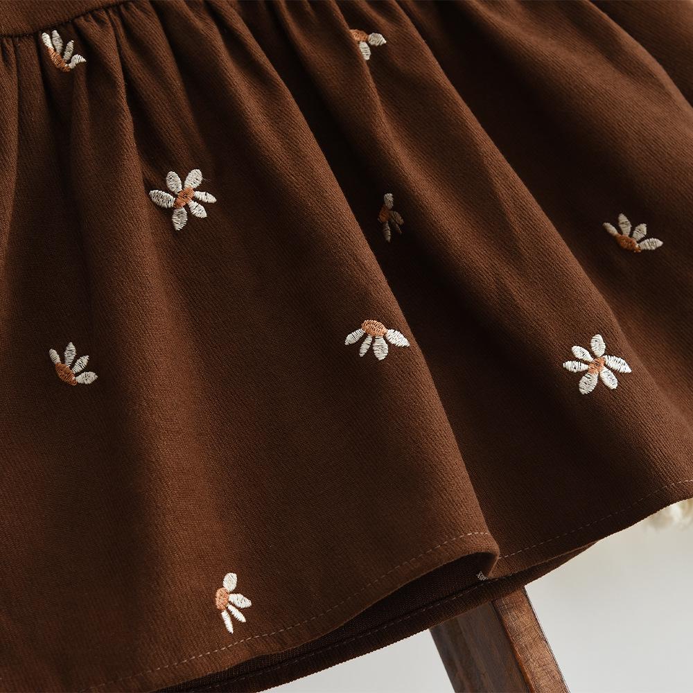 Baby Mädchen Kleid mit floraler Stickerei, Umlegekragen, langen Ärmeln, Frühling/Herbst-Stil