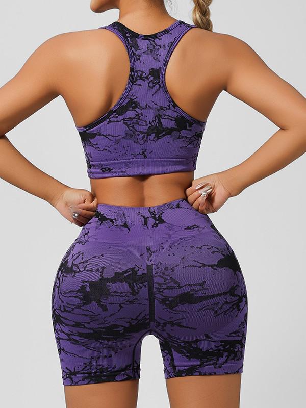 Damen Tie-Dye Nahtloses Yoga-Bekleidungsset: Schnelltrocknende Weste, BH & Shorts für Fitness im Freien