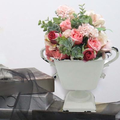 Ghiveci metalic retro cu flori, Vaz de fier, Ghiveci pentru decor acasă, Vaz de flori pentru grădină, Jardineră rustică din fier forjat în stil fermă