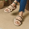 Women'S Cozy Fleece Slide Sandals - Brown & Beige Braided Design, Open-Toe Flat Slippers for Indoor/Outdoor Use, Casual Comfort