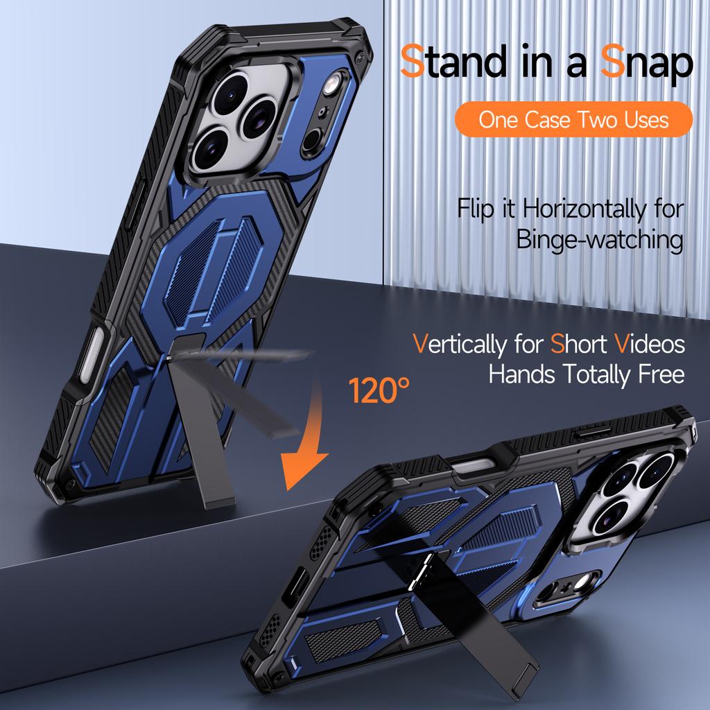 Military-grade Shockproof Phone Case for IPhone 17 Air 16 15 14 Plus 13 12 Pro Max Magsafe Magnetic Armor Fold Stand Cover