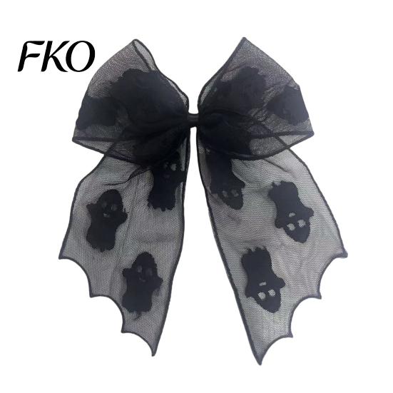 Mesh Bow Hair Clip Halloween Bat Spring Clips, Black White Lace Spider Web Unique Hairpin Barrettes, Gothic Dark Style for Women Cosplay Costume