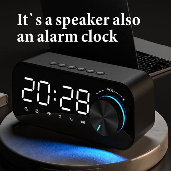 LED Digital Dual Alarm Clock Bluetooth-compatible Bass Speaker with TF AUX Music Player
