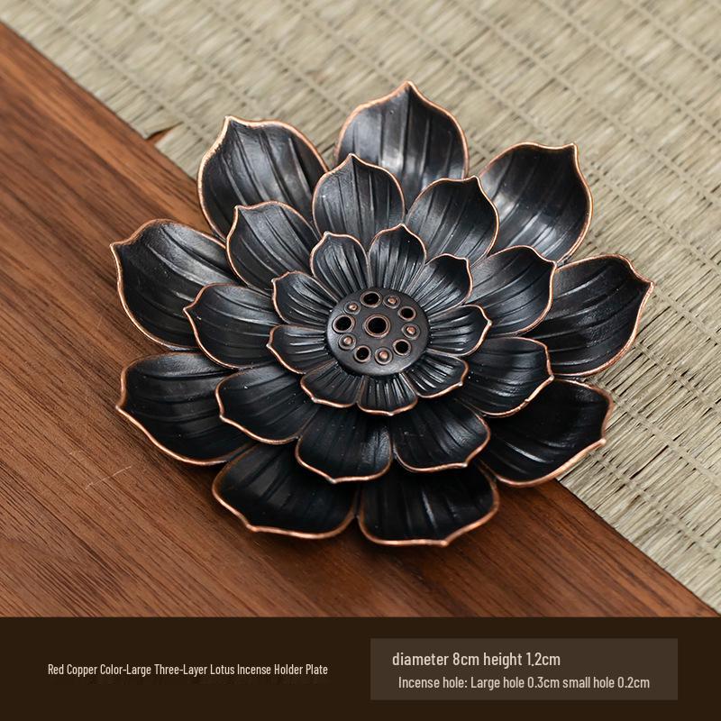 Double-Layer Antique Lotus Incense Burner for Tea Ceremony and Buddha Worship with Multi-Hole Sandalwood Stick Holder.