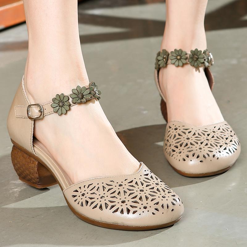 Fashion GKTINOO Genuine Leather Women Sandals Summer Shoes 5CM High Heels Retro Women Shoes 2025 Hollow Out Sandals