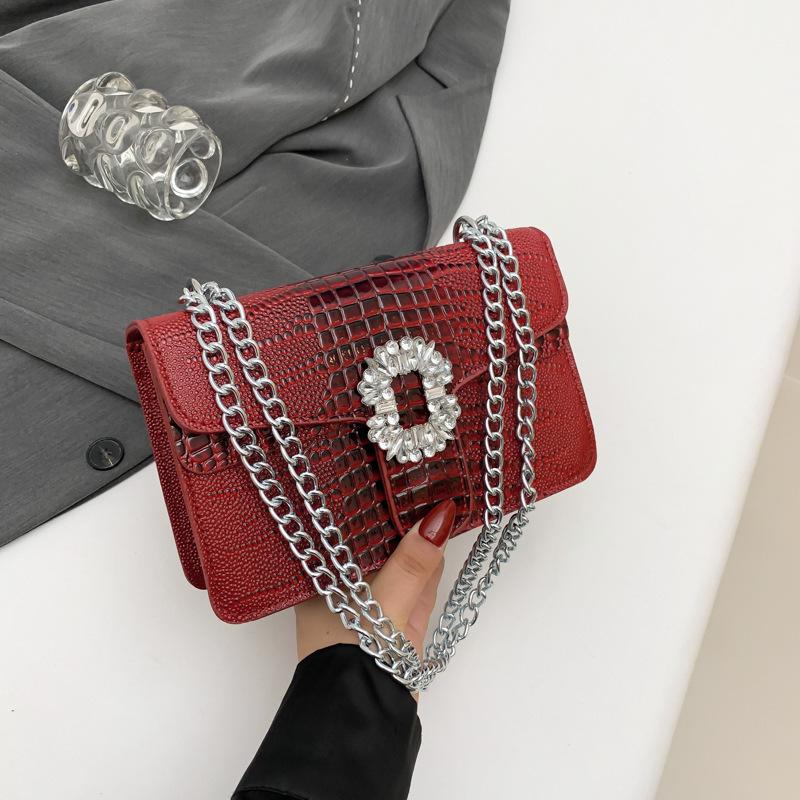 Temperature  Fashionable and Fashionable Summer New Style Simple Casual Texture Chain Crossbody Single Shoulder Small Square Bag for Women