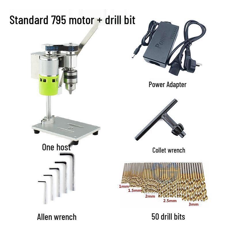 Compact Desktop Variable Speed Precision Electric Drill with Miniature Stand for Household Use