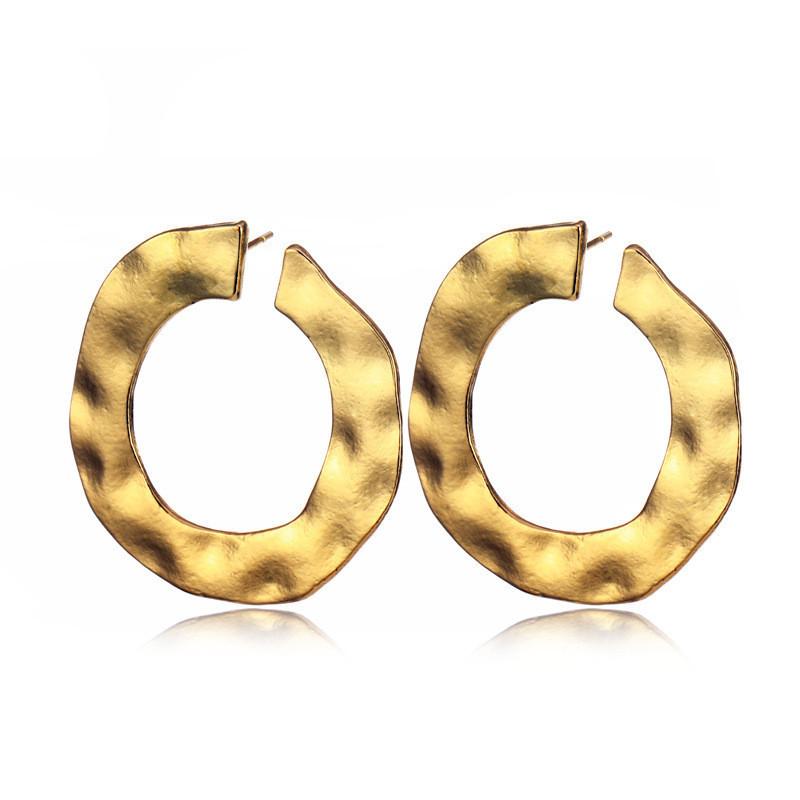 Popular Womens Alloy Round Hoop Earrings With Geometric Elements Gold And Silver