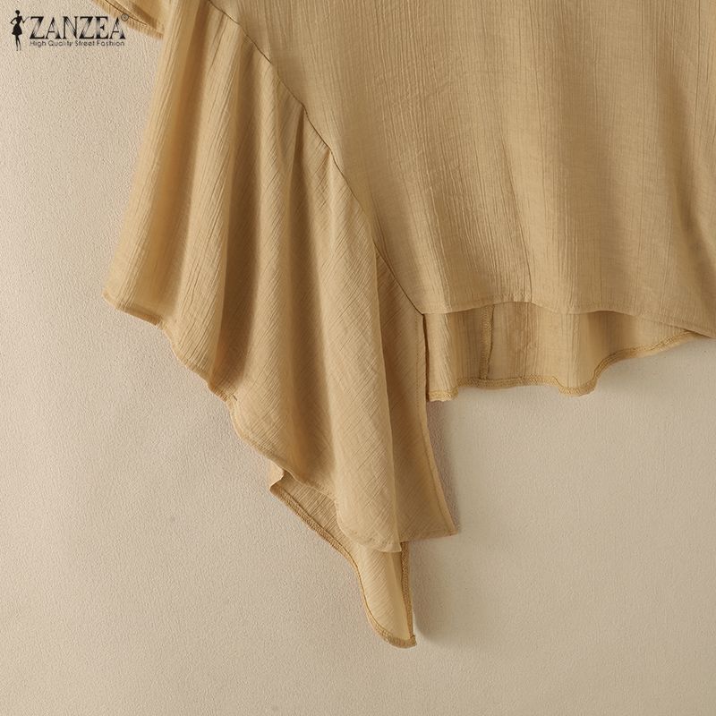 ZANZEA Women Casual Round Neck Solid Color Loose Short Sleeve Blouse