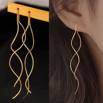Nová móda Jednoduché dlhé náušnice Vynikajúce napichovacie náušnice Wave Strapec Elegantná náušnica s drôteným ušným drôtom pre ženy Šperky Darčeky