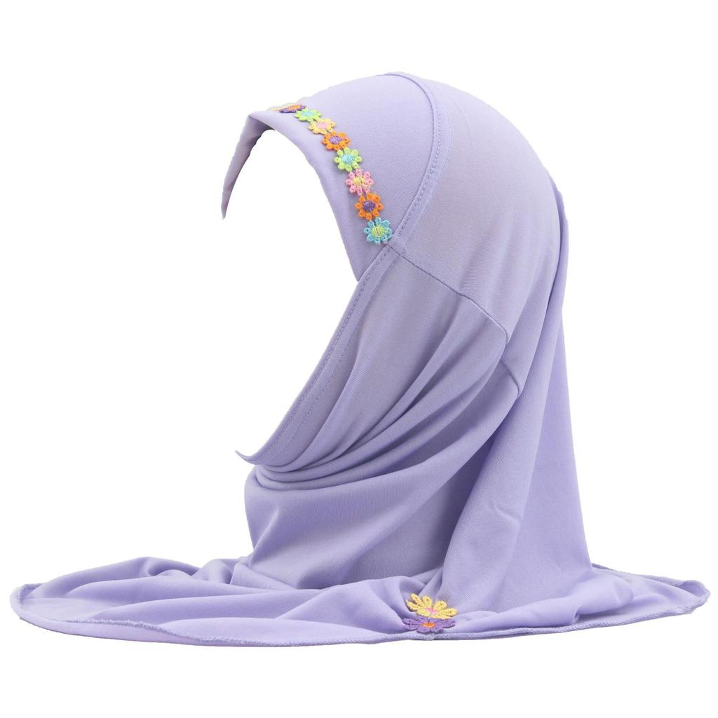 Kids Girls Muslim Beautiful Hijab Islamic Arab Scarf Shawls Flower Pattern Ramadan