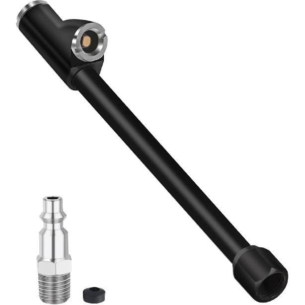 Air Chuck 6.2”, 1/4" FNPT Extended Dual Head Closed Tire Chuck with Quick Plug for Tire Inflator Gauge and Air Compressor Accessories (1 Pack)