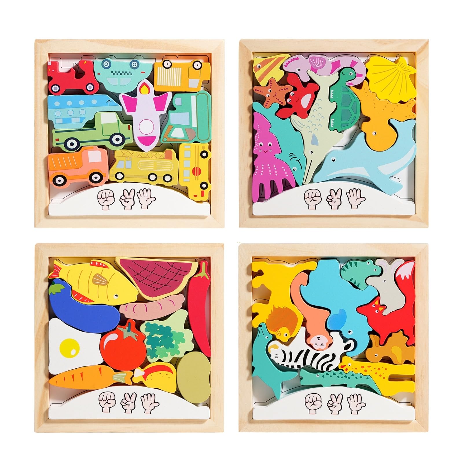 JVILEX Puzzle for Wooden Montessori Educational Toy Shape-Sorting 2-Year-Olds, Puzzle, (4 pieces) (Type 1) [Item]