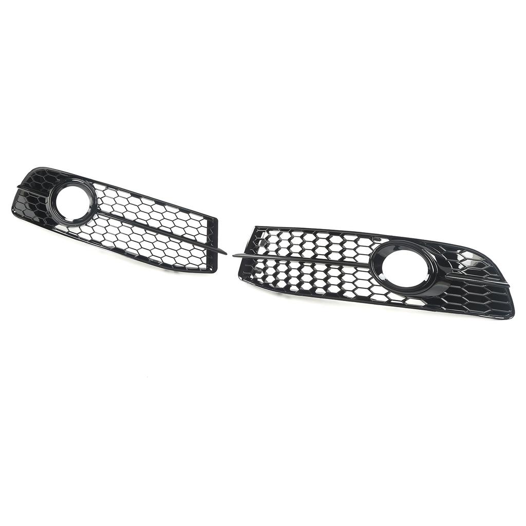2pcs Front Foglight Grille Left Right Mesh Style Glossy Black Replacement for A6 C6 2008‑2011