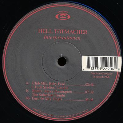 Disque 12 pouces HELL  Totmacher Interpretationen DB50 DISKO B 1996 Allemagne Dance  Electronica Occasion