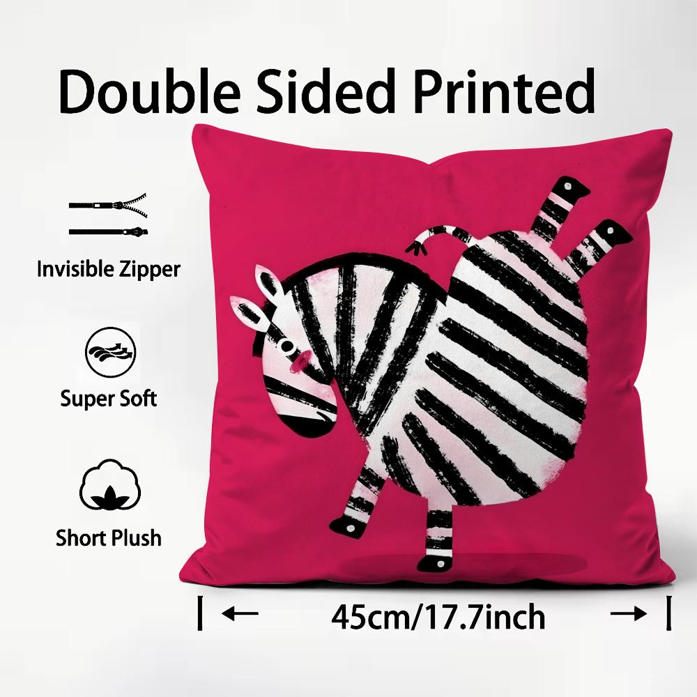 Cute Zebra Cushion Cover Plush Fabric Soft Double-Sided Printed Sofa Warm Winter Home Child Gift Pillow Case