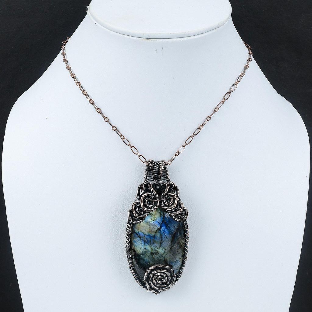 Labradorit Kupfer Anhänger Kupferdraht umwickelter Anhänger Edelsteinanhänger Labradorit Anhänger Schmuck Handgefertigter Kupferschmuck Jubiläumsgeschenk