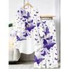 Stripe Print Two Piece Outfit Women Long Sleeve Irregular Hem Tunic Top Wide Leg Pants Casual Matching Set