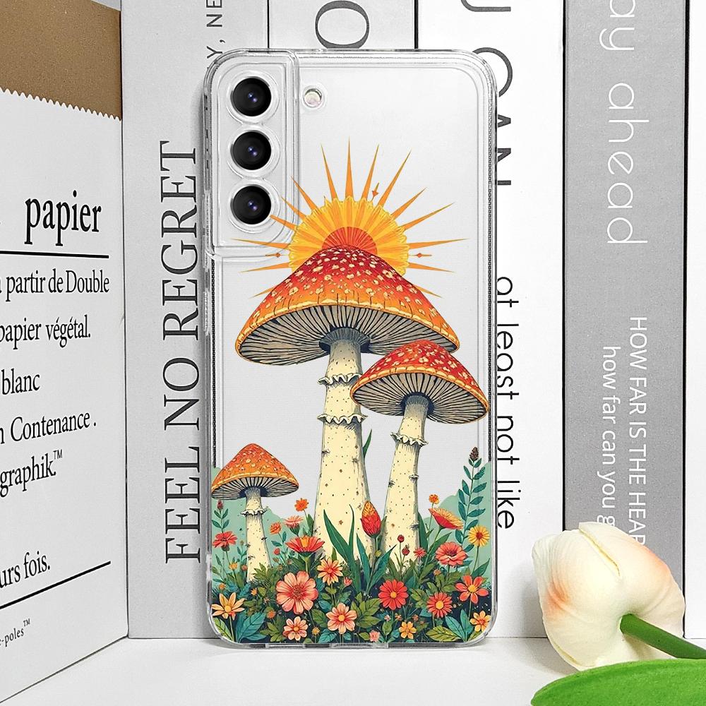 Cute Cartoon Frog Mushroom Phone Case for Samsung Galaxy S25 S24 S23 S22 Ultra S21 Plus S20 FE A55 Shockproof Clear Soft Covers