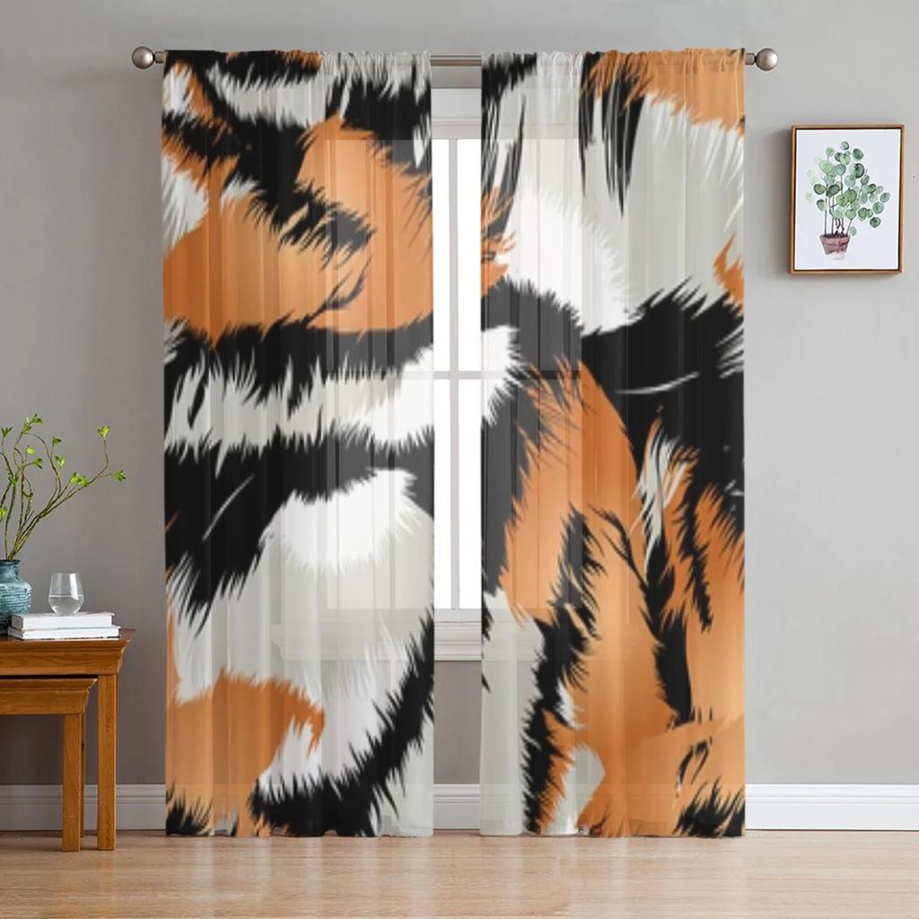 Wilde Tigerstreifen, transparente Fenstervorhänge für Wohnzimmer, Schlafzimmer, moderne Voile-Tüll-Vorhänge, Stoffvorhänge für die Küche