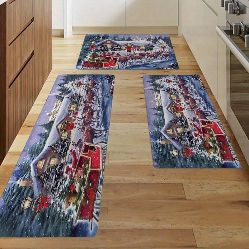 Christmas Elk Snowflake Kitchen Mat Home Decor Winter Xmas Kitchen Hallway Balcony Laundry Non-slip Rugs Christmas Decorations