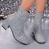 Fashion Fashion Women Boots 2025 Bling Sequins Solid Color Shoes Women Side Zipper Luxury Comfortable Mid-Calf Boots Zapatos De Mujer