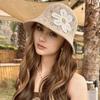 3D Flower Embroidered Knitted Fisherman Hat for Women, Summer Sunshade and Sun Protection Straw Hat/Basket Hat