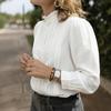 European & American Literary Style Lace Patchwork Stand Collar Long Sleeve White Shirt for Women - Spring/Autumn 2025 Collection