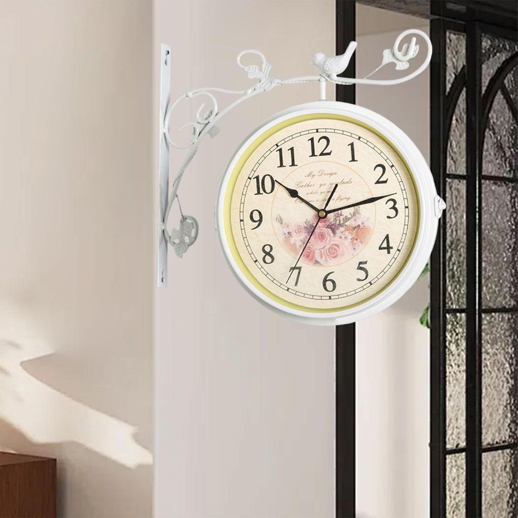 Double Sided Wall Clock Home Decor 12 Hours Display Mute Hanging Station Clock for Indoor Outdoor Lobby Home Garden Kitchen