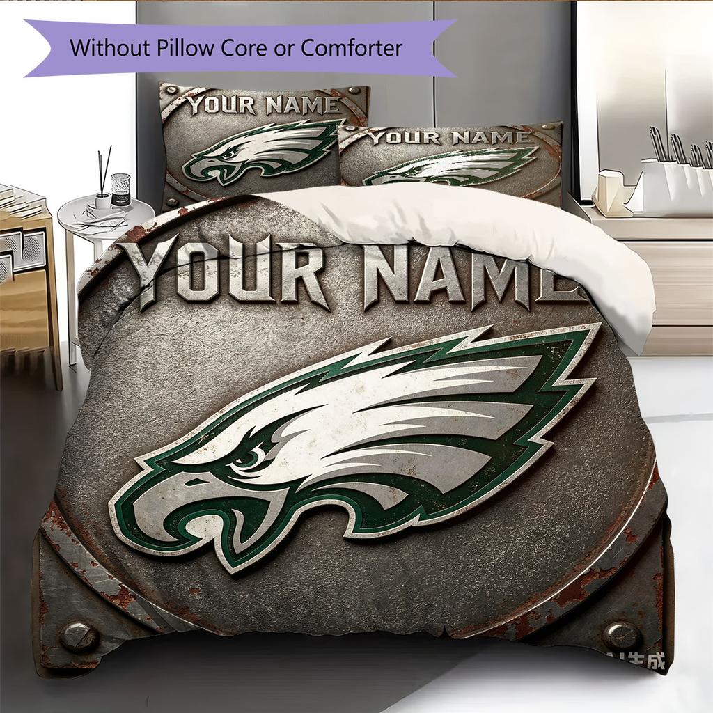 Custom Name,Philadelphia Eagles Pattern Bedding Home Decoration Birthday Gift ( 1 Duvet Cover + 2 Pillowcase, Without Core),fan Merchandise.