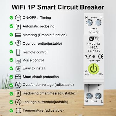 Tuya WiFi Intelligent Circuit Breaker ON OFF Timing Energy Meter Automatic Reclosing Protector with Metering and