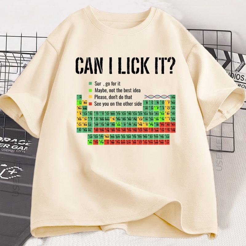 Can I Lick It Periodic Table T Shirt Men Women Periodic Table T-shirt Chemistry Teacher Tshirt Round Neck Short Sleeve
