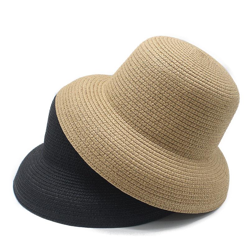 Straw Hat Women Summer Big Brim French Sunscreen Hepburn Wind Visor Beach Bucket Hat Foldable Visor Children