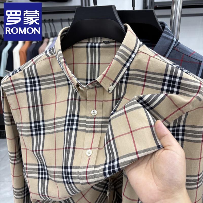 Romon Men s Plaid Long-Sleeve Shirt 2XL