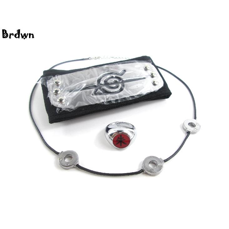 Brdwn Cosplay Akatsuki Hidan Itachi Logo Headband Necklace Ring Kunai