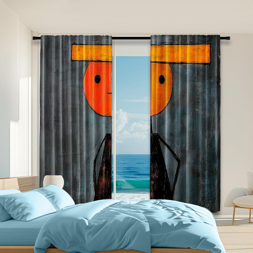

2 pcs, versatile polyester transparent curtains for home decoration Abstract Man Holding a Umbrella for use in bedrooms and 29x65in(75x166cm)