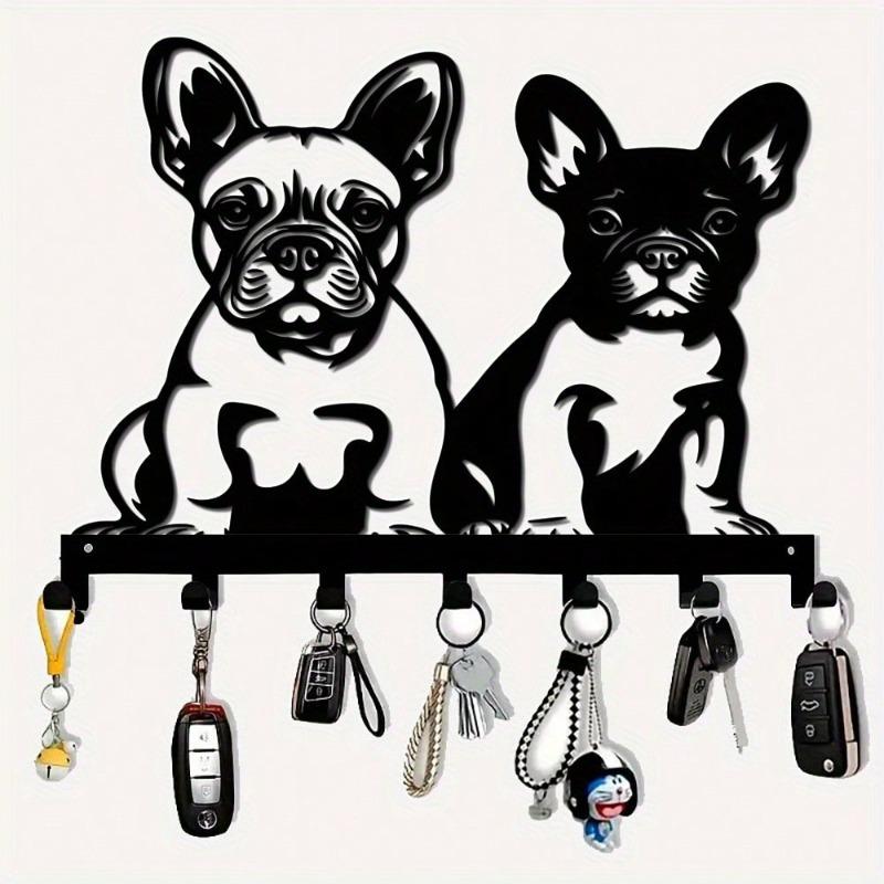 Metal Dog Wall Art 7 Hooks Bathroom Kitchen Organizer Rustproof Home Decor