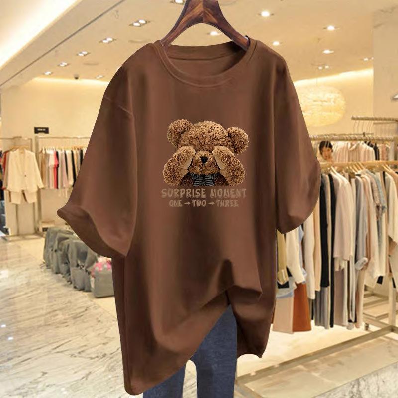 

Cotton bear print t-shirt women s short-sleeved loose and versatile top summer new XXXL