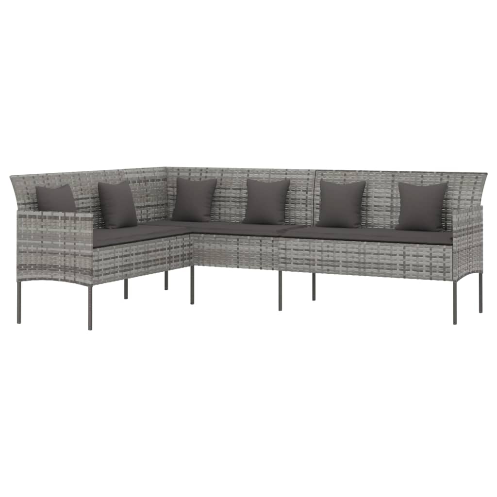 L Shaped Garden Sofa with Cushions Grey Poly Rattan