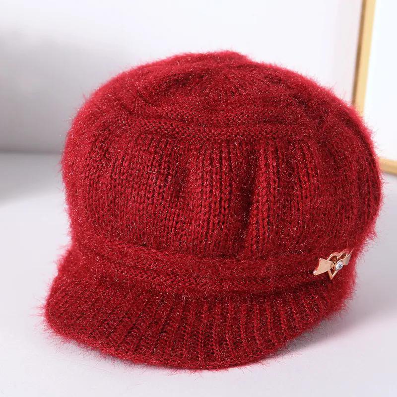 WTEMPO Plush Inner Warm Soft Solid Color Mom's Hats Windproof Cold-proof Women's Autumn Winter Casual Versatile Hats