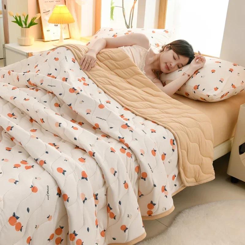 New Floral Spring Summer Quilt and Pillowcase Soft Skin-friendly Single Double Blanket Knitted Breathable Thin Comforter Duvet