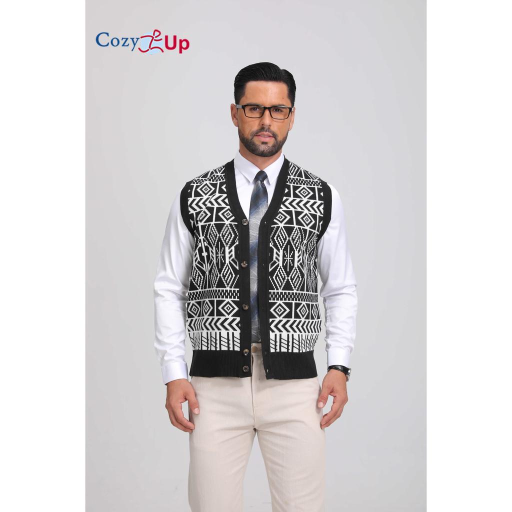 Cozy Up Men Color Block Plaid Knit Cardigan Vest with Buttons - Casual V-Neck, Sleeveless, Regular Fit for Spring/Fall