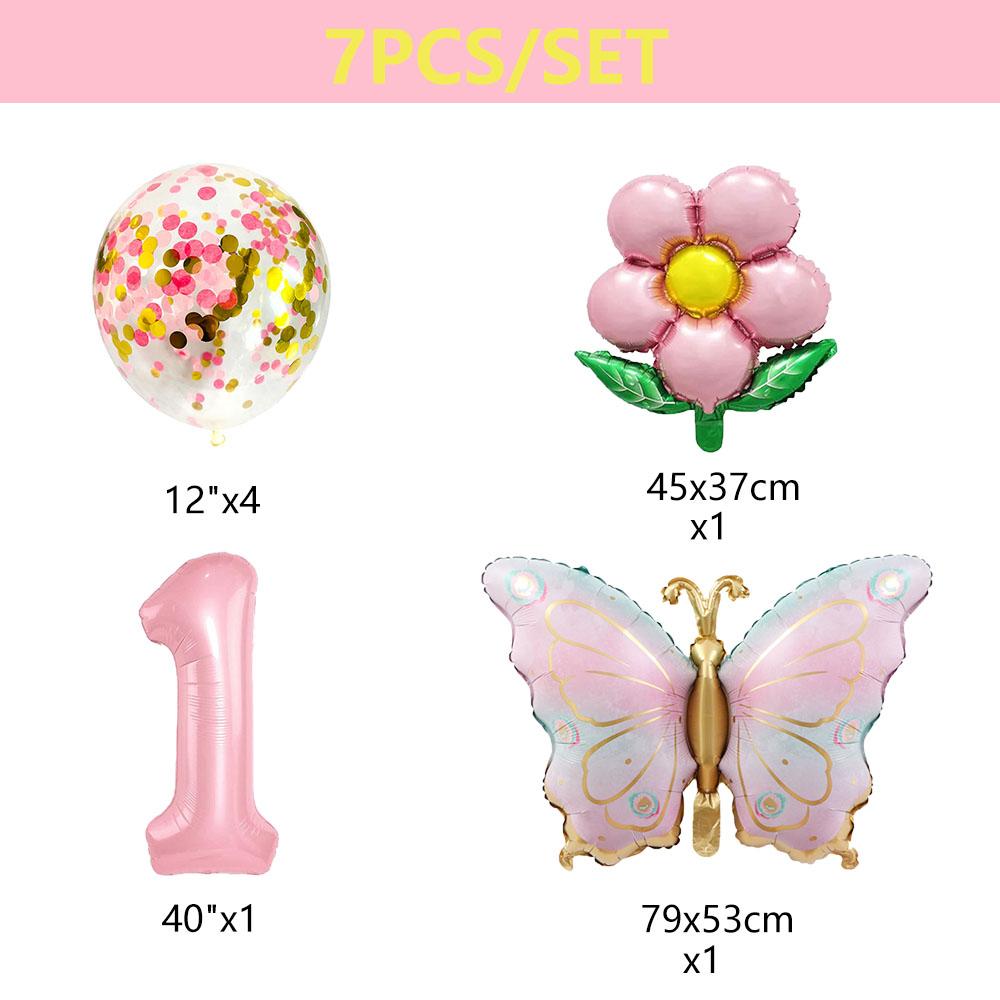 7Pcs Pink Butterfly 40inch Number Helium Balloon Set Gradient Happy Birthday Baby Shower Decor Birthday Party Wedding Balloon