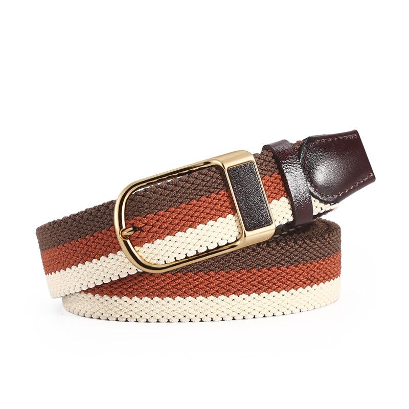 Men'S Elastic Belt Women'S Nylon Elastic Pin Buckle Casual Leather Woven Belt