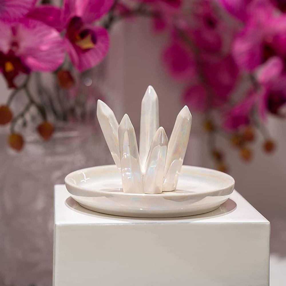 

Хрустальное кольцо Керамическая шкатулка для украшений Поднос для мелочей для хрустальных колец Серег Ожерелий Браслетов Настольная стойка для хранения ювелирных изделий Декора белый