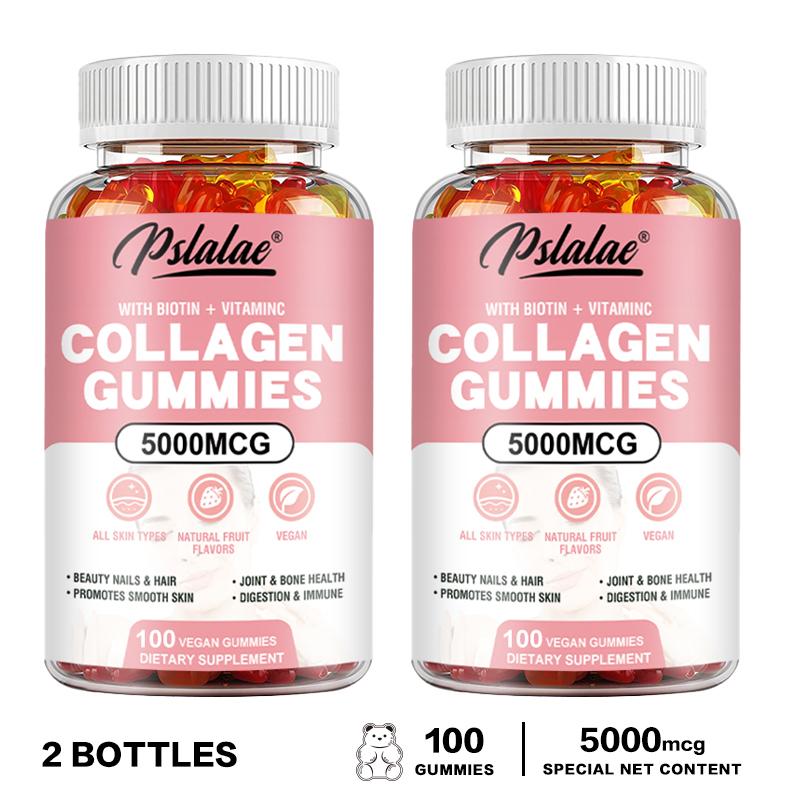 Pslalae 5000mcg Collagen Gummies - Biotin + Vitamin C - Hair, Skin, and Nail Health