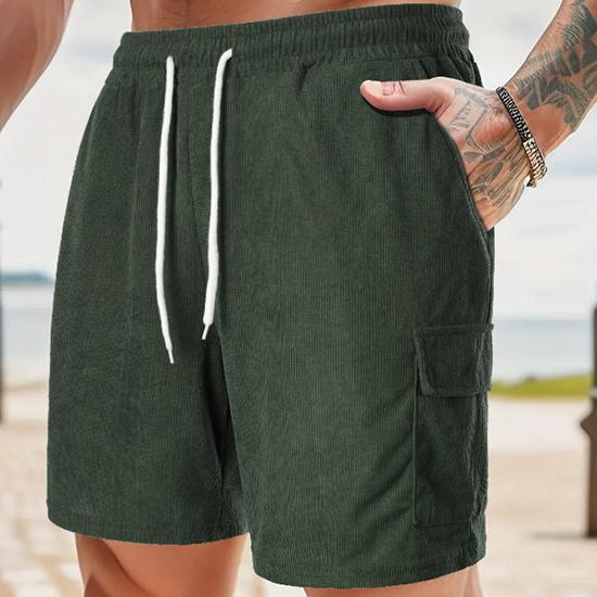 Summer Solid Color Lace Up Sports Five Quarter Shorts Men's Multi Pocket Shorts Casual Pants