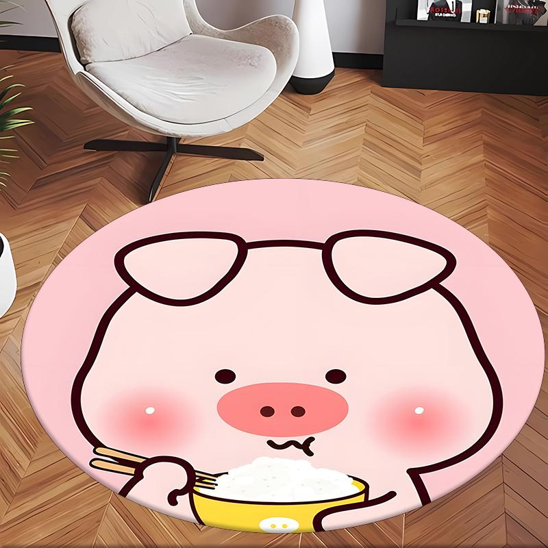 Lulu das Schweinchen (5) Runder Büroteppich Dekorativer Bodenteppich für Büro Schlafzimmer Wohnzimmer und Wohnbereich
